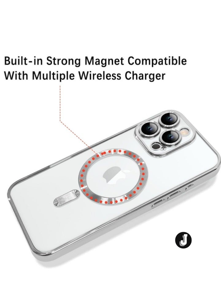 JAJEEK "iPhone 16 Pro Magnetic Case with Built-in Camera Lens Protector – MagSafe Compatible, Soft TPU Anti-Scratch Shockproof Slim Clear Cover for Men & Women (Silver)" - Image 2