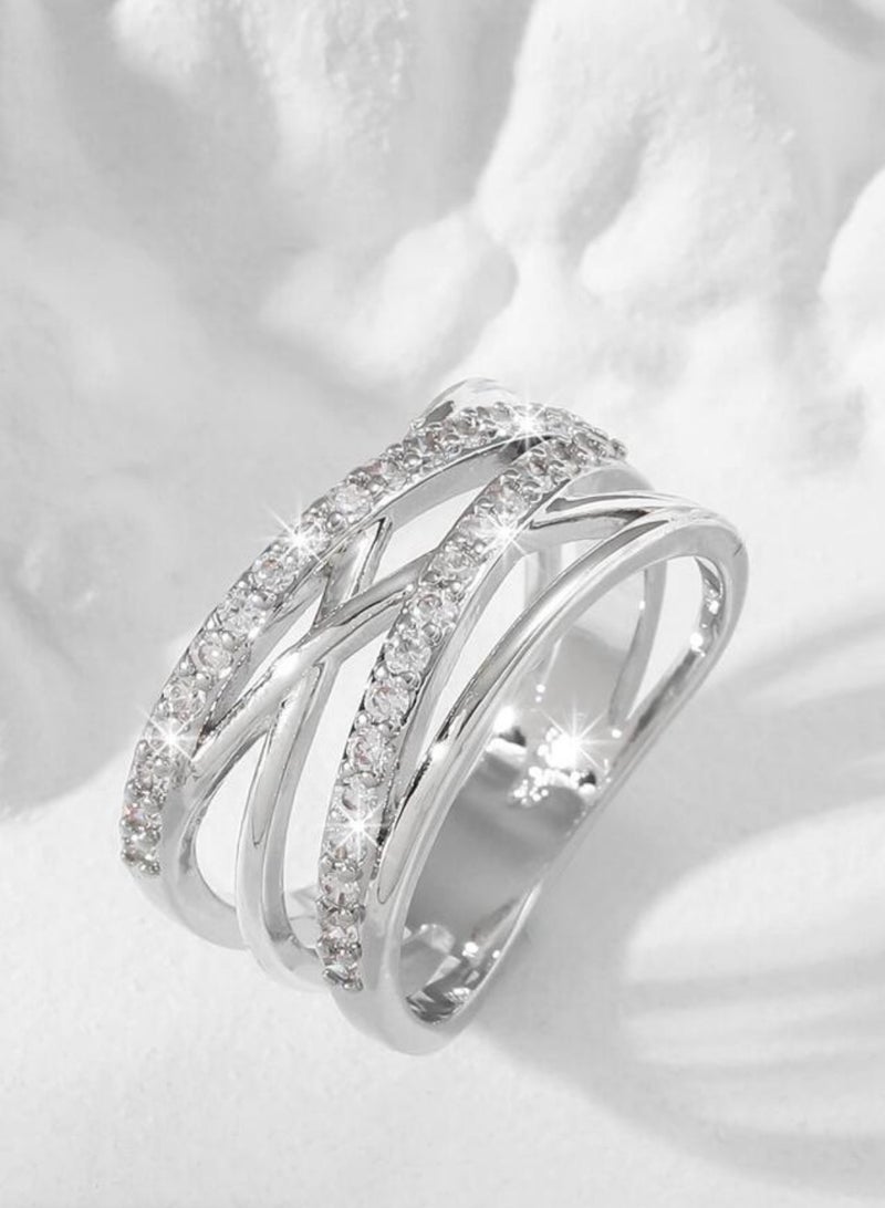 sixtyfour Elegant Silver Plated Cubic Zirconia Ring For Women Size 8 - Image 1