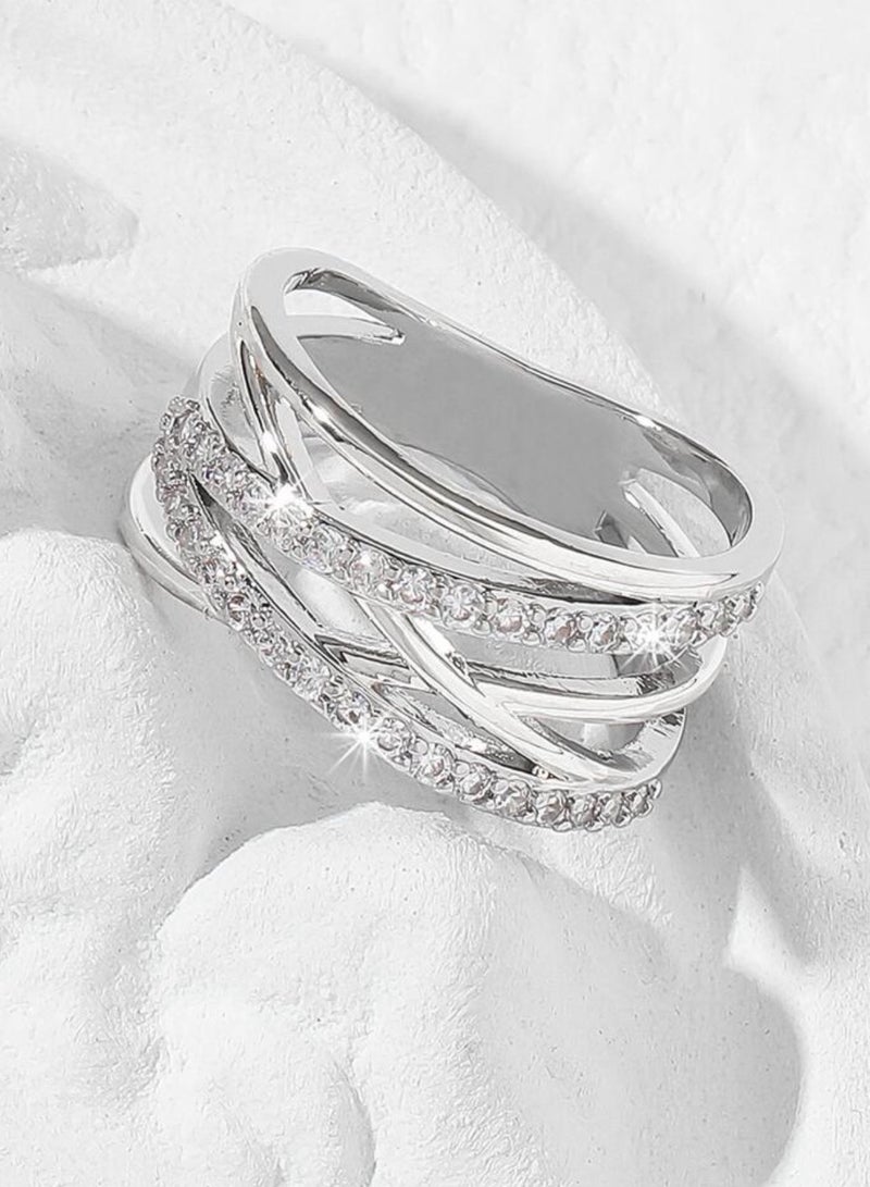 sixtyfour Elegant Silver Plated Cubic Zirconia Ring For Women Size 8 - Image 2