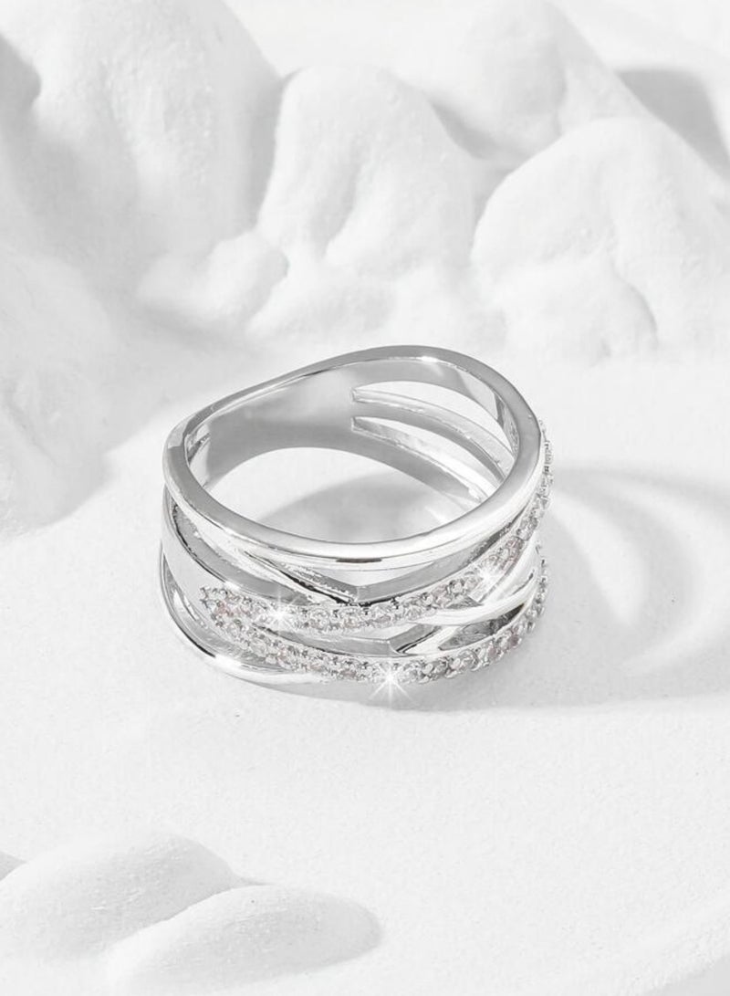 sixtyfour Elegant Silver Plated Cubic Zirconia Ring For Women Size 8 - Image 3