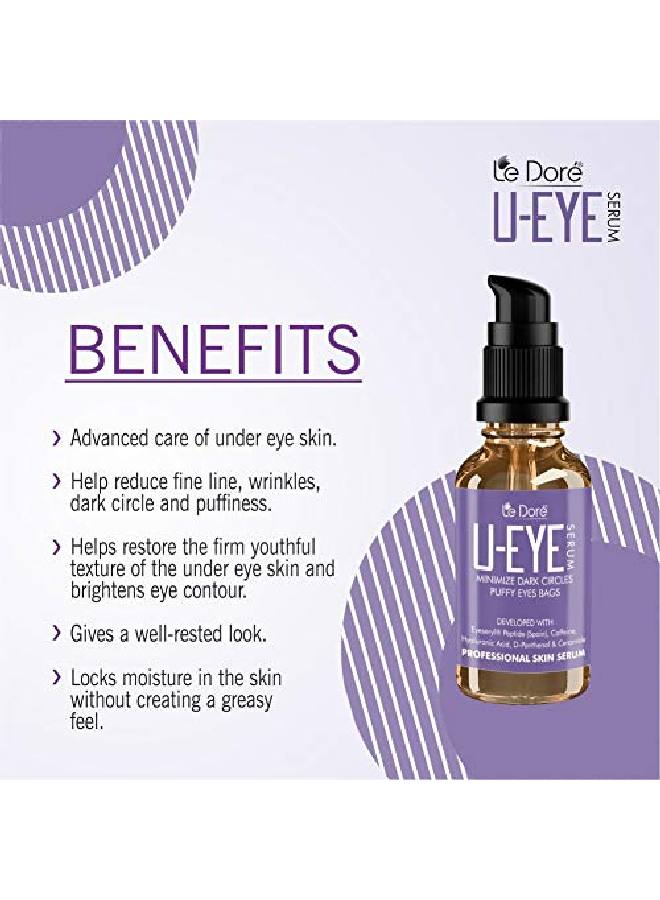 Le Dore UEye Under Eye Serum With Eyeseryl Peptides Caffeine Hyaluronic Acid Veg Ceramide Coffee Seed Extract | Helps Remove Dark Circles Fine Lines Wrinkles and Puffy Eyes (15 ml)  - Image 5