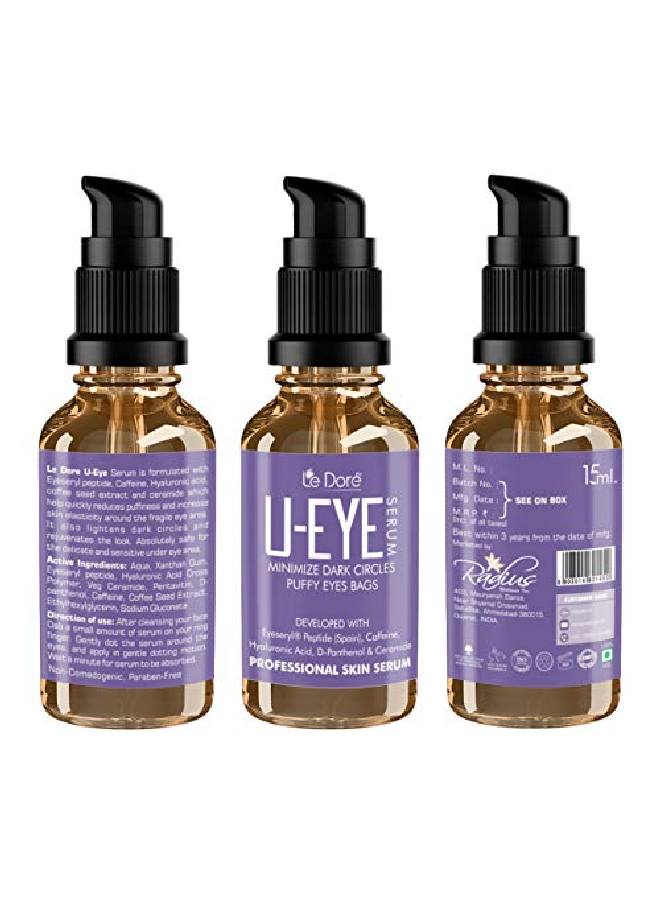 Le Dore UEye Under Eye Serum With Eyeseryl Peptides Caffeine Hyaluronic Acid Veg Ceramide Coffee Seed Extract | Helps Remove Dark Circles Fine Lines Wrinkles and Puffy Eyes (15 ml)  - Image 3
