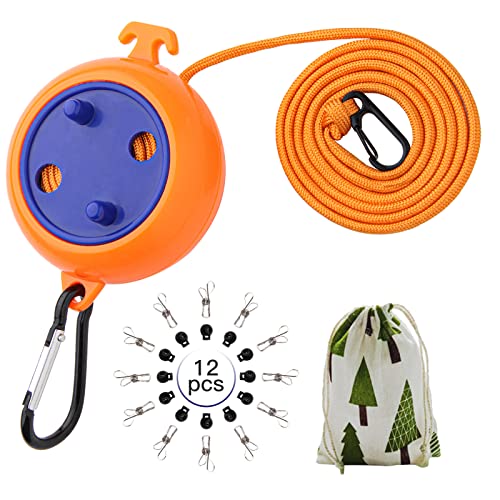 Portable Travel Clothesline Cord Caudblor Adjustable 33ft Camping Clothes line Laundry Drying Rope for Hotel Trip Cruise OutdoorIndoor with 12Pcs Stoppers Windproof Clothespins
