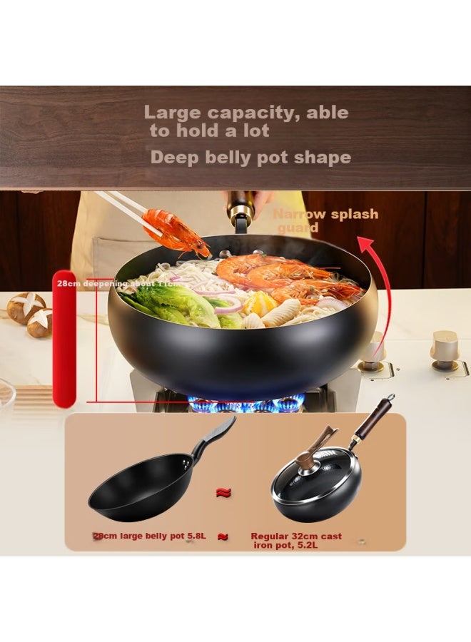 Ssgp Zhangqiu Big Belly Cast Iron Wok Frying Pan Small Iron Pan Opened Pot Non-coated Flat Bottom Gas Stove Induction Cooker 28cm 38532 - Image 1