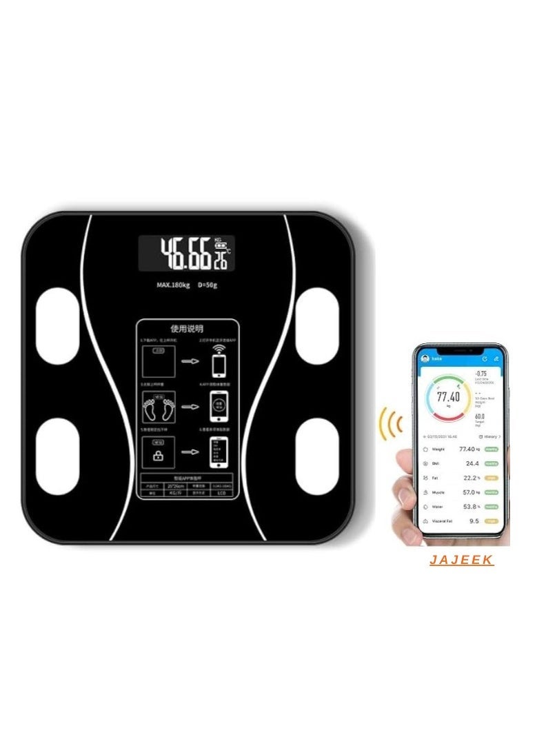 JAJEEK Smart Weight Scale – Bluetooth Body Fat Scale with Wireless App Connectivity, Clear LCD Screen, Auto-Off Feature, Anti-Rollover Design, 180KG Max Capacity, Precision Sensors, Black – Track Weight & Body Composition Effortlessly  - Image 2