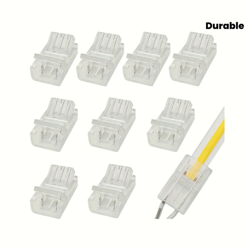 Set Of 10 No Solder 2 Pin 8Mm LED Strip Connectors Easy Install Durable - Image 1