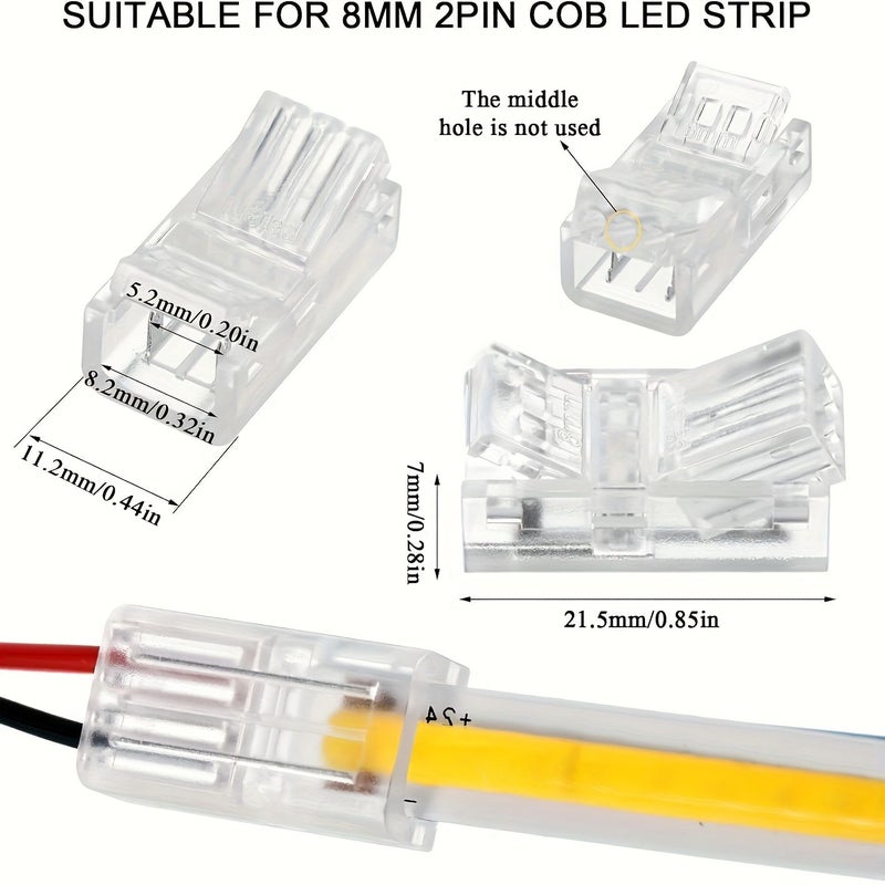 Set Of 10 No Solder 2 Pin 8Mm LED Strip Connectors Easy Install Durable - Image 3