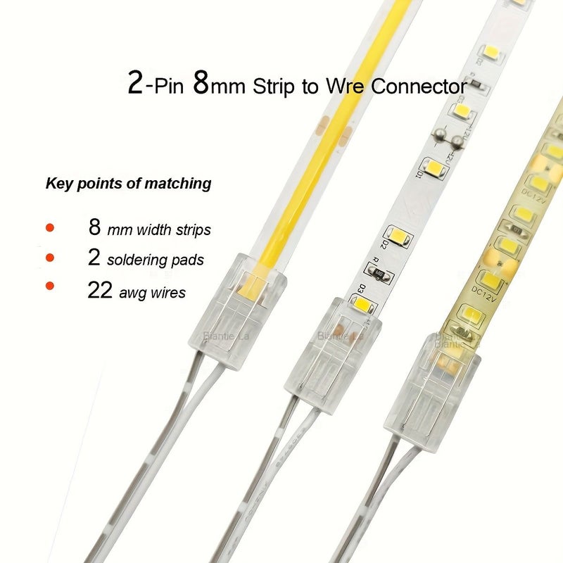 Set Of 10 No Solder 2 Pin 8Mm LED Strip Connectors Easy Install Durable - Image 5