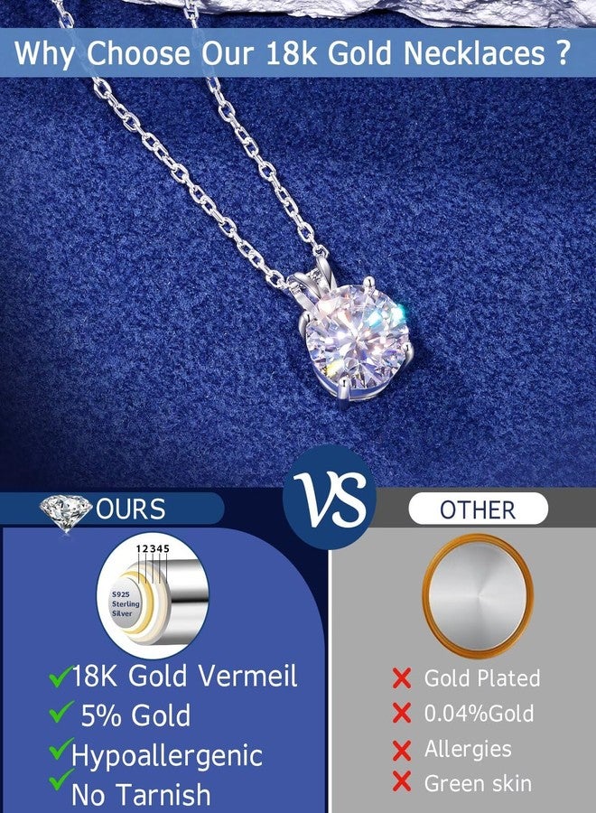 TUHE Moissanite Necklace for Women, Lab Created Diamond Pendant 18K White Gold Plated Sterling Silver Necklace Round Moissanite Pendant Diamond Solitaire Necklace Gift for Mom Wife Moissanite Diamond - Image 4