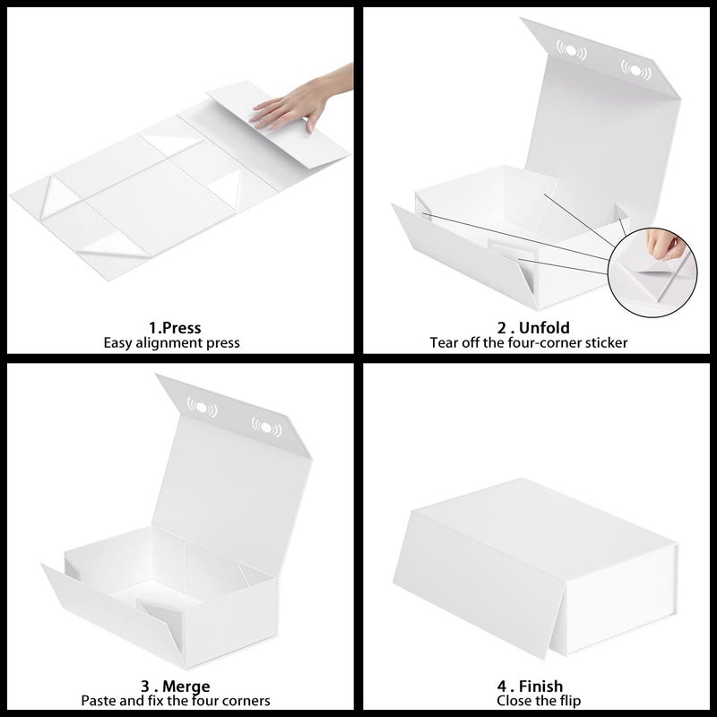 RYDDOY White Gift Box, 12x6x4'' Gift boxes for Presents with Lids Magnetic Closure Rectangle Collapsible for Bridesmaid Proposal Box, Wedding, Christmas, Halloween, Birthday Gift Packging - Image 5