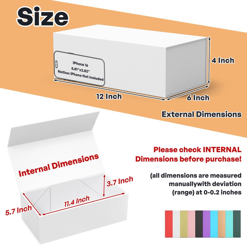 RYDDOY White Gift Box, 12x6x4'' Gift boxes for Presents with Lids Magnetic Closure Rectangle Collapsible for Bridesmaid Proposal Box, Wedding, Christmas, Halloween, Birthday Gift Packging - Image 2