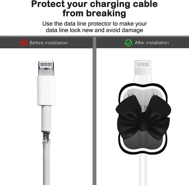 INEFABLE Charger Case Cover Protector with 3D Cute Pattern for iPhone Charger only 18W & 20W, Data Charging Cable Wire Saver Protective Cable Cover Full Protection - Set Of 1 (Black Bow) - Image 4