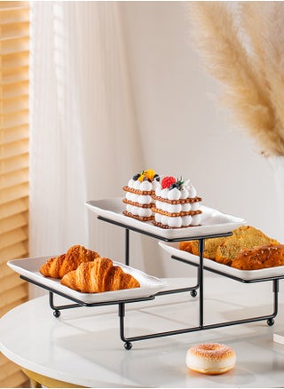Shallow Porcelain 2-Tier Rectangular Serving Set with Black Stand Rack - 3 Pieces, 25cm - pzsku/ZA0E6370CBA7CBE05702AZ/45/_/1710923939/4a9daf9b-a027-4184-8ccd-21e5f3985e61
