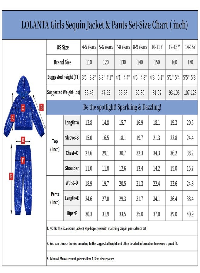 LOLANTA Kids Sequin Jacket & Pants Dance Set Zipper Hoodies Long Sleeve Hoodie (Royal blue, 5-6 Years) - Image 2