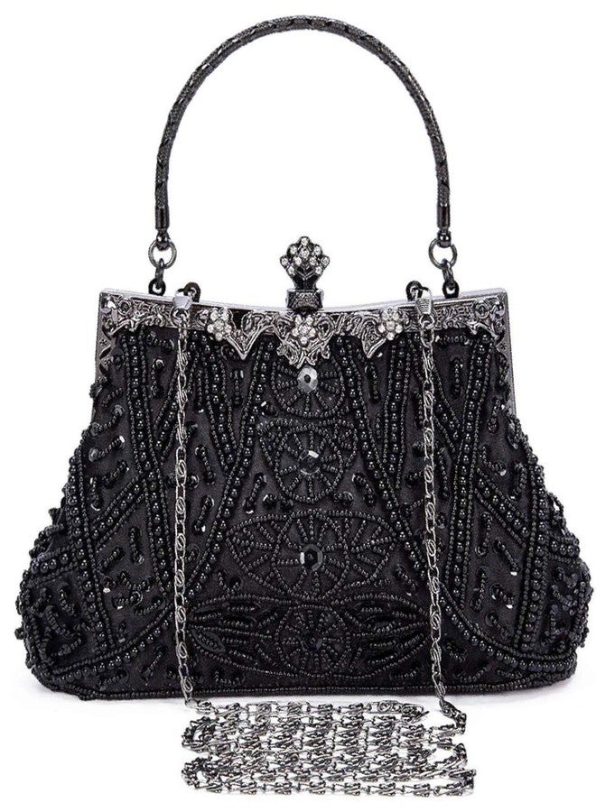 Selighting 1920s Beaded Clutch Evening Bags for Women Formal Bridal Wedding Vintage Purse Prom Cocktail Party Handbags Black Handbag - Image 1