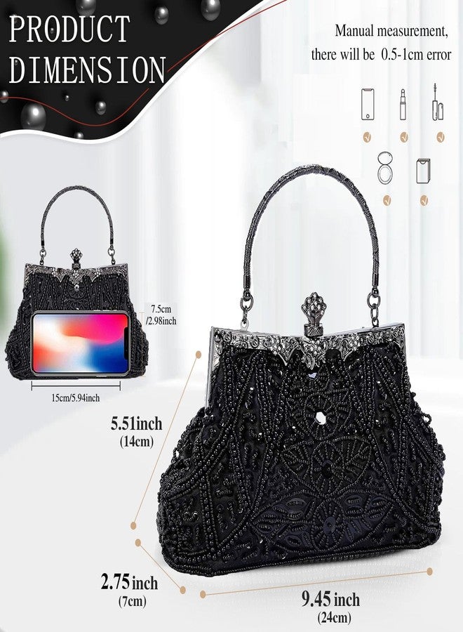 Selighting 1920s Beaded Clutch Evening Bags for Women Formal Bridal Wedding Vintage Purse Prom Cocktail Party Handbags Black Handbag - Image 4