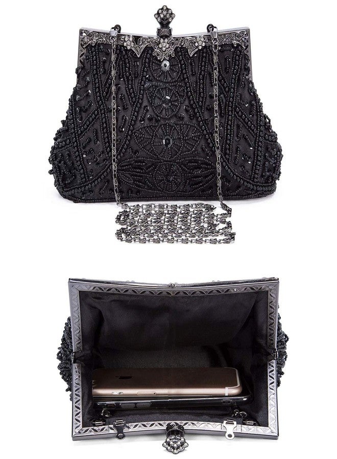 Selighting 1920s Beaded Clutch Evening Bags for Women Formal Bridal Wedding Vintage Purse Prom Cocktail Party Handbags Black Handbag - Image 5