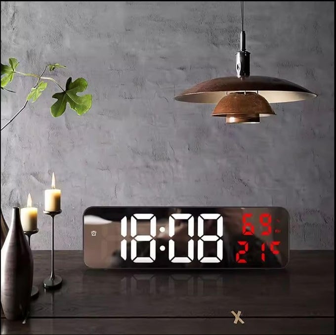 LED MIRROR CLOCK MULTIFUNCTION DIGITAL ALARM DATE HUMIDITY DIGITAL ALARM CLOCK FOR BEDROOM LIVING ROOM OFFICE