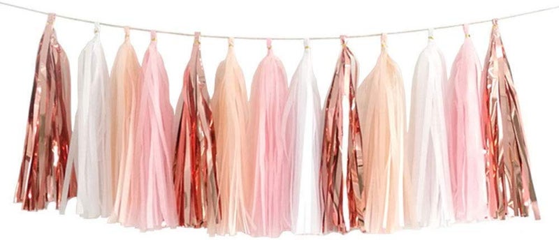 ZOOYOO Pink Shiny Tassel Garland Tissue Paper Tassel BannerTable DecorDIY Kits for Tassels Party DecorationPack of 20Rose Gold Peach Light Pink White