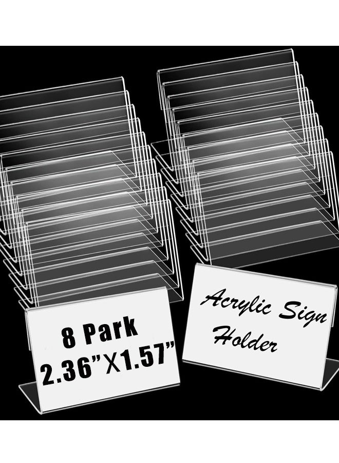 حامل لافتات أكريليك صغير مكون من 8 قطع، حامل عرض بطاقات بلاستيكي شفاف على شكل حرف L، حامل سطح الطاولة، حامل لافتات أسعار ملصقات طعام صغيرة للبيع بالتجزئة - Image 1