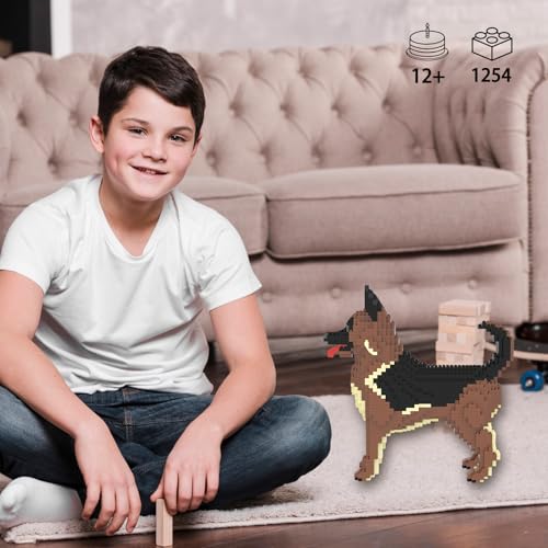 Larcele Micro Building Blocks Set DIY Mini Building Toy Bricks for Age Over 12 Years 1254 Pieces KLJM02 German Shepherd Dog - Image 5