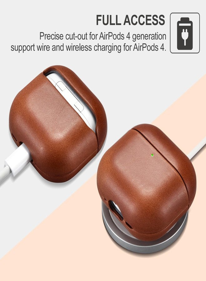 Icarer AirPods 4 Leather Case, ICARER Genuine Leather AirPod 4 Case Support Wireless Chargin, MagSafe and Led Light for Apple AirPods 4 (2024) (Brown) - Image 3