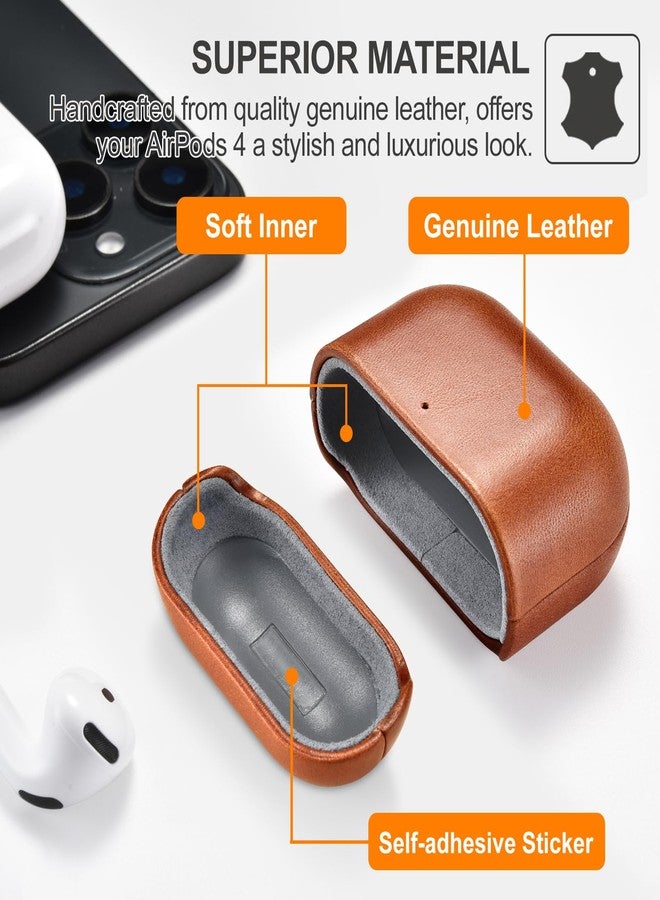 Icarer AirPods 4 Leather Case, ICARER Genuine Leather AirPod 4 Case Support Wireless Chargin, MagSafe and Led Light for Apple AirPods 4 (2024) (Brown) - Image 2