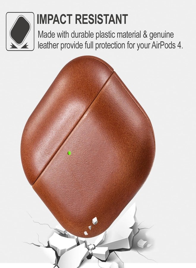 Icarer AirPods 4 Leather Case, ICARER Genuine Leather AirPod 4 Case Support Wireless Chargin, MagSafe and Led Light for Apple AirPods 4 (2024) (Brown) - Image 5