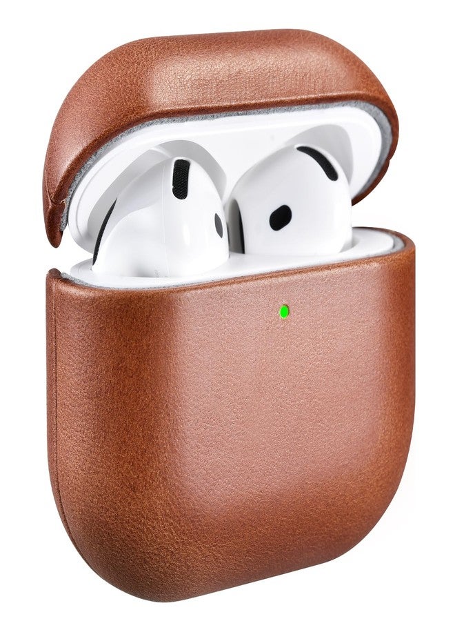 Icarer AirPods 4 Leather Case, ICARER Genuine Leather AirPod 4 Case Support Wireless Chargin, MagSafe and Led Light for Apple AirPods 4 (2024) (Brown) - Image 1