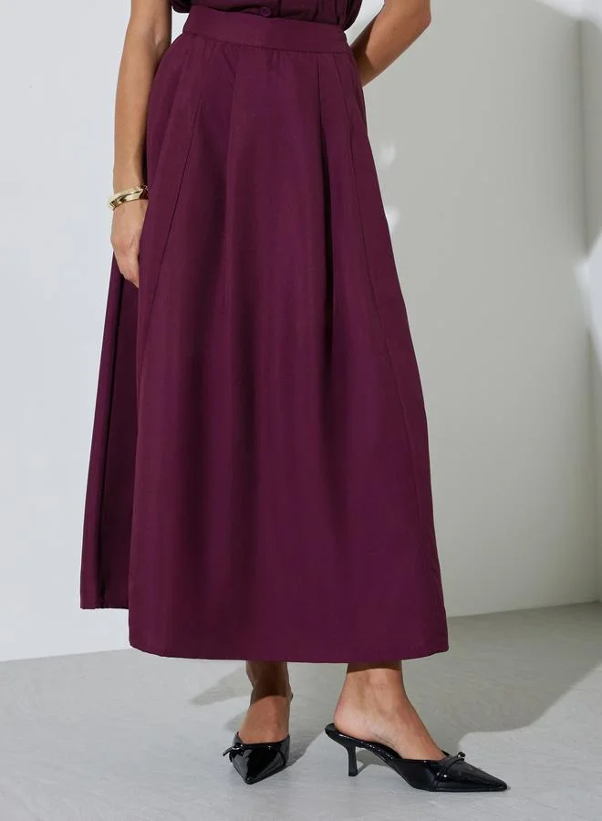 ستايلي Burgundy Knife Pleated A-Line Maxi Skirt