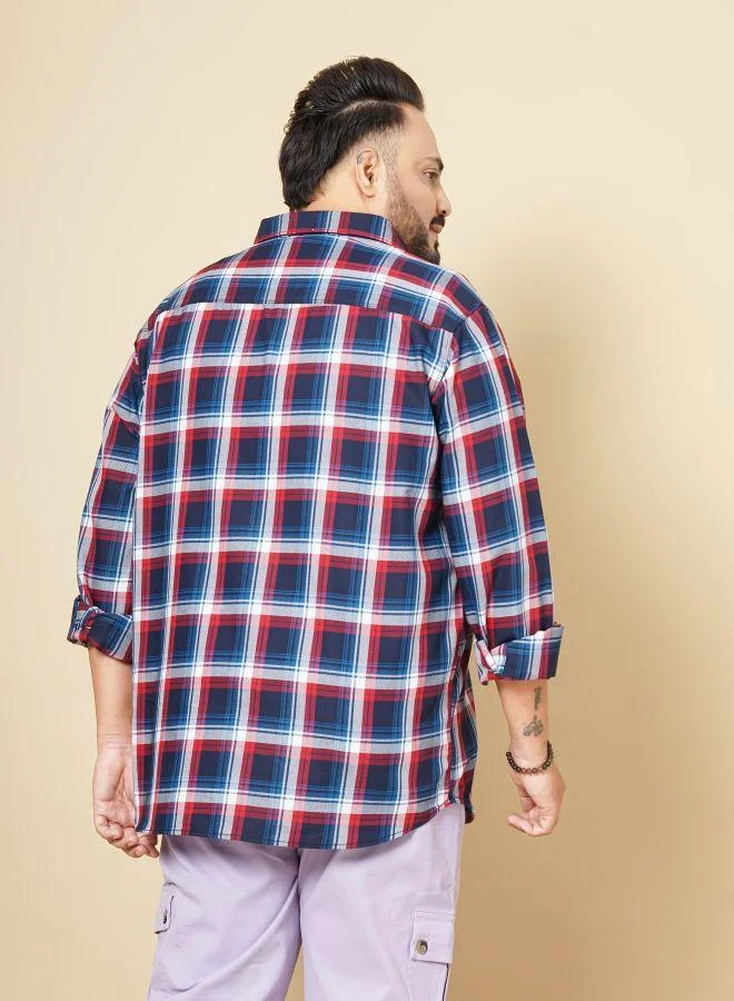 هاردسودا Men Plus Size Regular Fit Checkered Cutaway Collar Full Sleeves Casual Shirt