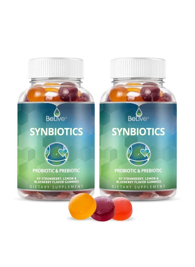 BeLive Synbiotics - Probiotic & Prebiotic Fiber Gummies - High Strength Inulin (3g), Dietary Fiber Supplement, Digestive Support for Kids & Adults - Strawberry, Lemon, Blueberry Flavor | 2-Pack - Image 1