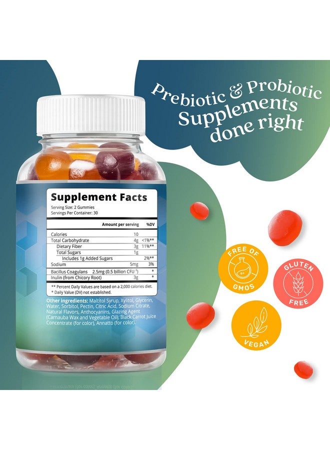 BeLive Synbiotics - Probiotic & Prebiotic Fiber Gummies - High Strength Inulin (3g), Dietary Fiber Supplement, Digestive Support for Kids & Adults - Strawberry, Lemon, Blueberry Flavor | 2-Pack - Image 2