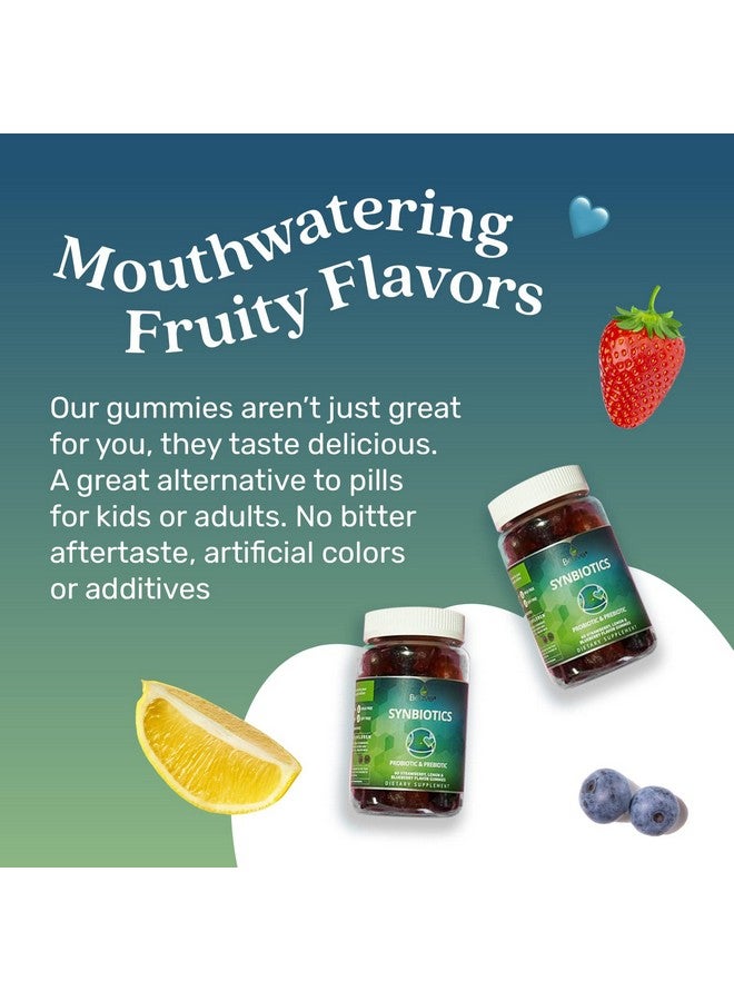 BeLive Synbiotics - Probiotic & Prebiotic Fiber Gummies - High Strength Inulin (3g), Dietary Fiber Supplement, Digestive Support for Kids & Adults - Strawberry, Lemon, Blueberry Flavor | 2-Pack - Image 4