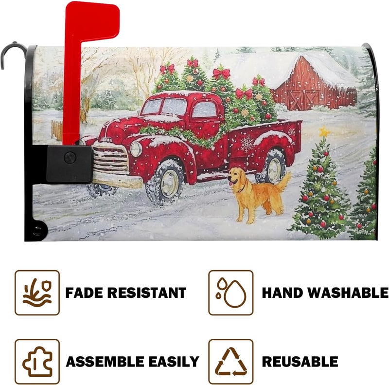 Farg Merry Christmas Mailbox Covers Magnetic Winter Snow Dog Red Truck Mailbox Cover 21" X 18" Christma Tree Mail Box Covers Magnetic Standard Size for Yard Home Decor - Image 5