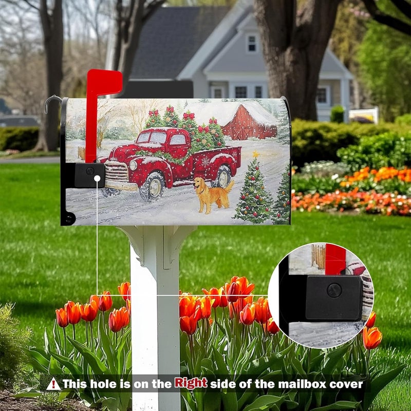 Farg Merry Christmas Mailbox Covers Magnetic Winter Snow Dog Red Truck Mailbox Cover 21" X 18" Christma Tree Mail Box Covers Magnetic Standard Size for Yard Home Decor - Image 2
