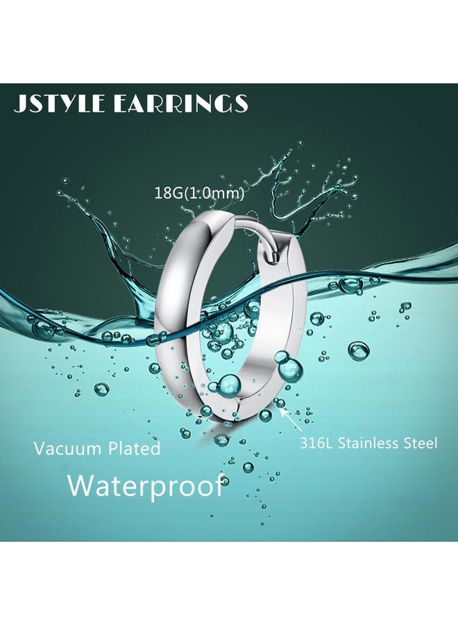 Jstyle 4 Pairs Hypoallergenic Stainless Steel Earrings For Sensitive Ears Simple Stud and Hoop Earrings Huggie Earring Set 18G, Stainless Steel - Image 2