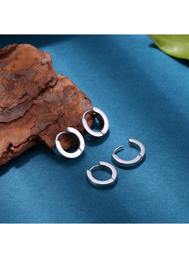 Jstyle 4 Pairs Hypoallergenic Stainless Steel Earrings For Sensitive Ears Simple Stud and Hoop Earrings Huggie Earring Set 18G, Stainless Steel - Image 5