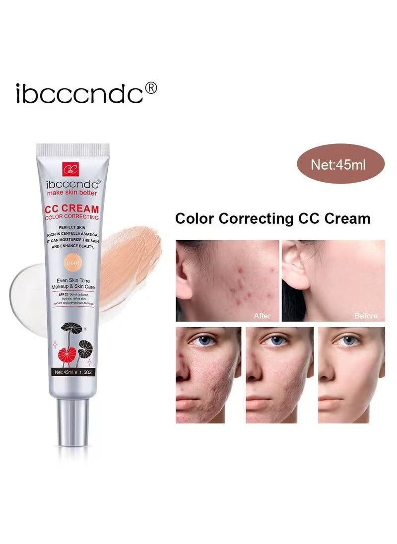 ibcccndc - Colour Correcting CC Cream with Centella Asiatica Full Coverage Foundation with SPF 25, Even Skin Tone Makeup and Skin Care, Long Lasting and Hydrating Concealer, Light 45 ml - Image 1