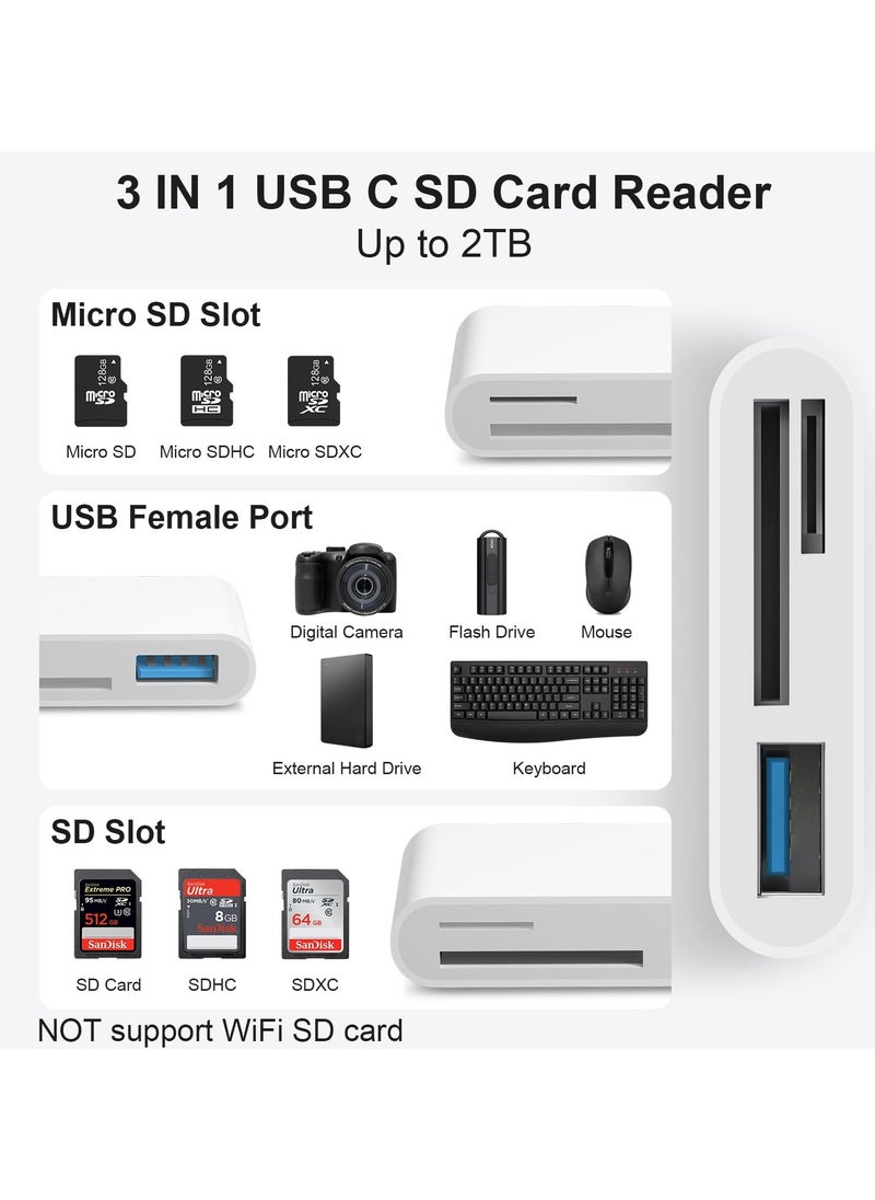 Generic - SD Card Reader for iPhone,Lightning to MicroSD/SD USB 3 Ports Memory Card Reader fo iPhone iPad/MacBook Pro/Air/Laptop/Galaxy USB SD Card Reader No App Required - Image 1