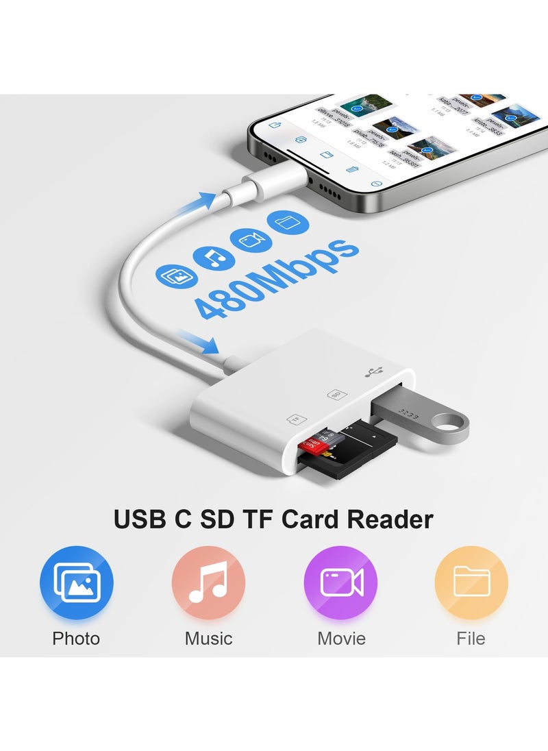 Generic - SD Card Reader for iPhone,Lightning to MicroSD/SD USB 3 Ports Memory Card Reader fo iPhone iPad/MacBook Pro/Air/Laptop/Galaxy USB SD Card Reader No App Required - Image 1