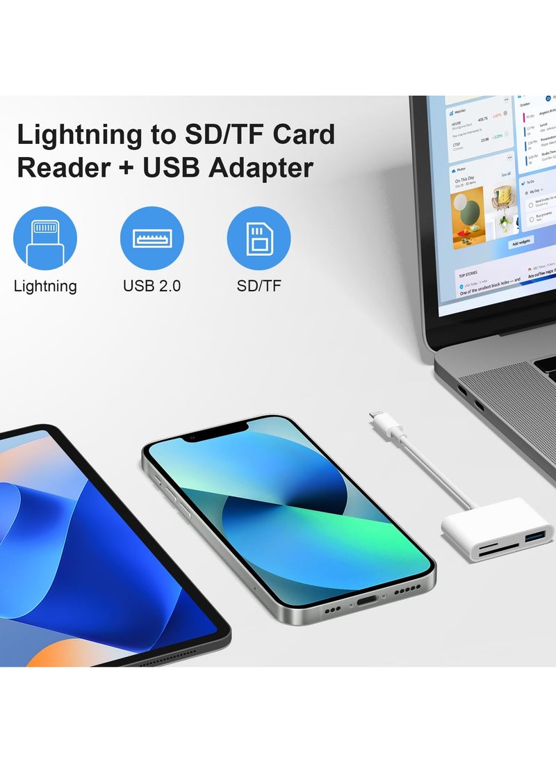 Generic - SD Card Reader for iPhone,Lightning to MicroSD/SD USB 3 Ports Memory Card Reader fo iPhone iPad/MacBook Pro/Air/Laptop/Galaxy USB SD Card Reader No App Required - Image 1