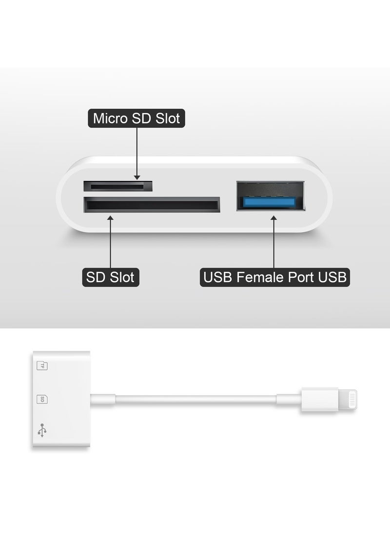 Generic - SD Card Reader for iPhone,Lightning to MicroSD/SD USB 3 Ports Memory Card Reader fo iPhone iPad/MacBook Pro/Air/Laptop/Galaxy USB SD Card Reader No App Required - Image 1