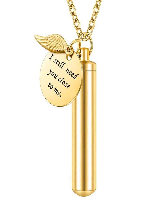 abooxiu Cylinder Urn Necklace for Ashes Cremation Jewelry/Keychain for human Pet Stainless Steel Memorial Keepsake Pendant with Angel Wing Charm Ashes Jewelry-Gold L - Image 1
