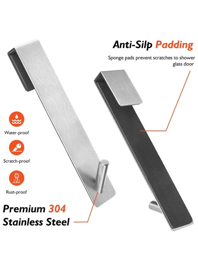 JZS Stainless Steel Shower Hooks, 3 Pack Modern Brushed Style, Heavy Duty, 17.8cm Extended Over Door Hooks for Frameless Glass Shower Door, 35 lbs Weight Capacity - Image 3