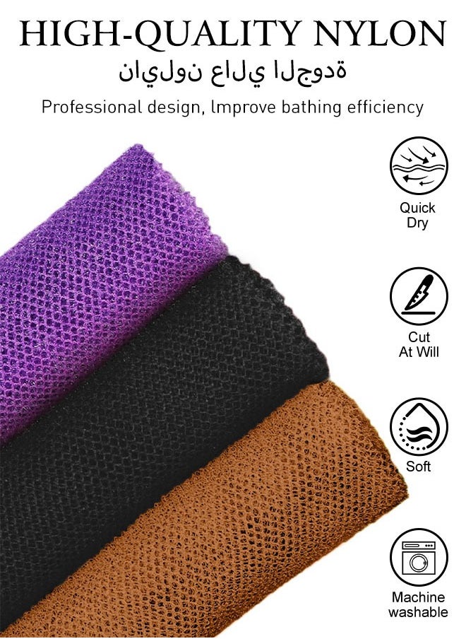فلابوكس FLABOX 3 Pcs شبكة إسفنج أفريقية تقشر إسفنج الحمامات إسفنج تقشر الجسم الظهر سكرابر الجلد أملس للحمام، حوض (أرجواني، أسود، قهوة)  - Image 3