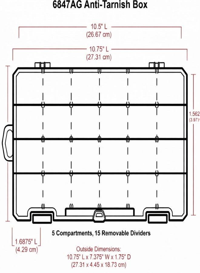 ArtBin 6944AG Medium Anti-Tarnish Box with 15 Removable Dividers, Jewelry & Craft Organizer, 1 Plastic Storage Case with Anti-Tarnish Technology, Clear with Aqua Accents 10.875” x 7.0” x 1.75” - Image 3