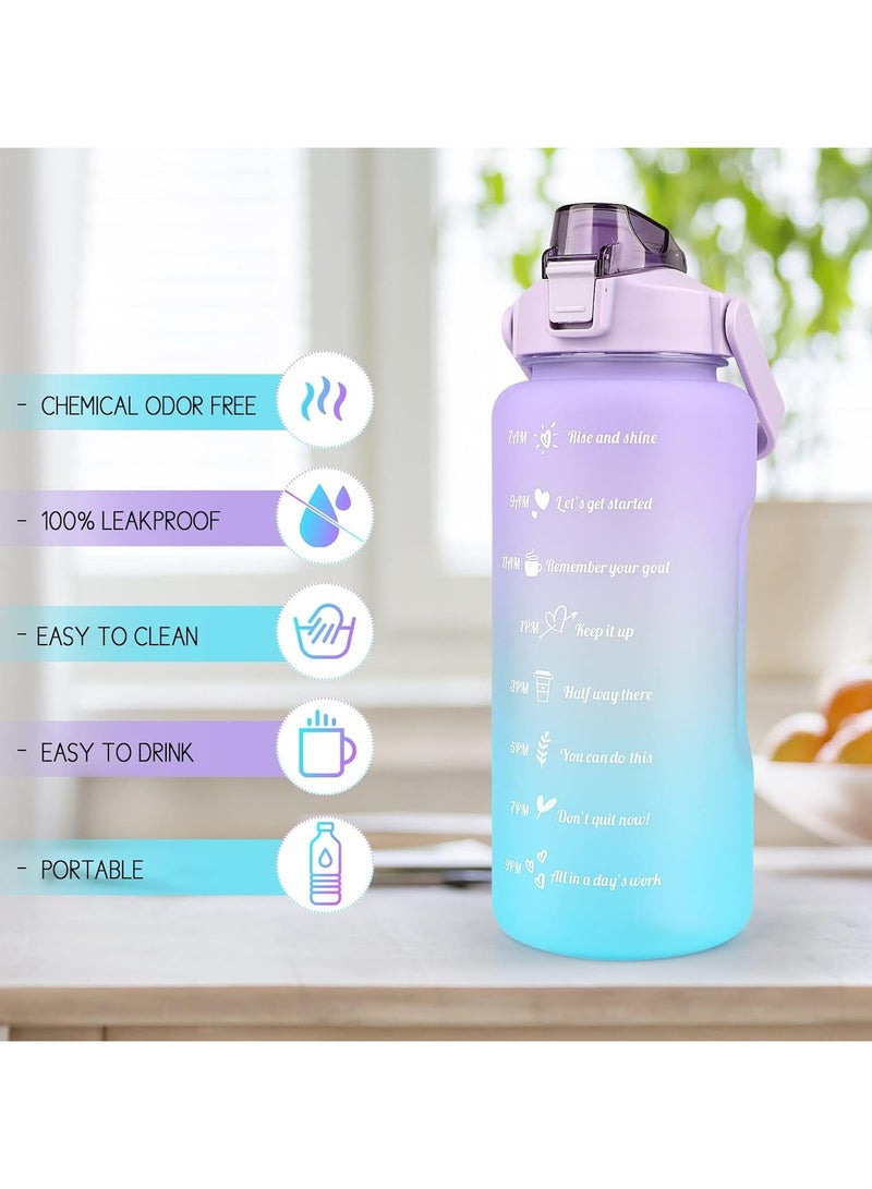 زجاجة ماء كبيرة 2 لتر مع قشّة وعلامات تحفيزية للوقت، إبريق 2000 مل مع مقبض للرياضة والجيم والتخييم، باللون الأرجواني والأزرق - Image 5