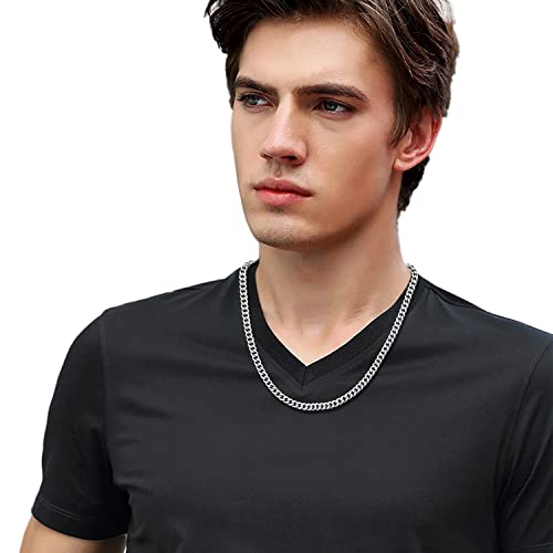 Fiusem Silver Tone Cuban Link Chain for Men, 5mm Mens Chain Necklaces, Stainless Steel Chain Necklaces for Men Women, 28 Inch - Image 3