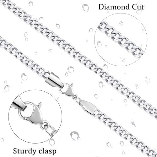 Fiusem Silver Tone Cuban Link Chain for Men, 5mm Mens Chain Necklaces, Stainless Steel Chain Necklaces for Men Women, 28 Inch - Image 4